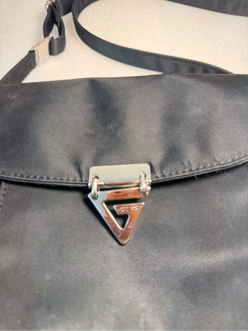 Guess Black Crossbody Messenger Bag with Silver Hardware